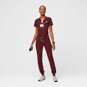 Figs Zamora Jogger Scrub Pants Burgundy Drawstring Waist Slim Fit Large Tall thumbnail 2