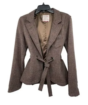 Triple Five Street Soul Jacket Womens M Used Brown Plaid 100% Wool Lined thumbnail 1