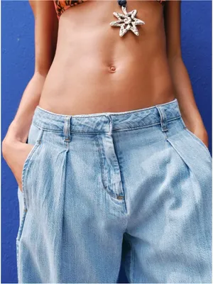 Zara Z1975 High Waisted Wide Leg Jeans With Darts 2 Blue Boho Baggy Minimal Chic thumbnail 5