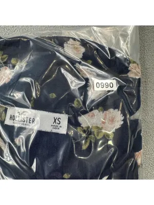 Hollister Women Navy Floral Lace-Up Long Sleeve Babydoll Blouse XS Boho thumbnail 7