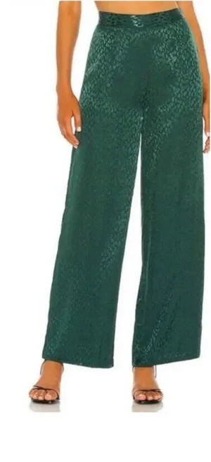 L*Space Harlow Pant Green Leopard Jacquard Wide Leg Viscose Trousers Size 2 NEW thumbnail 1