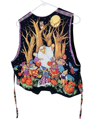 VINTAGE Halloween Bears Vest Black Size XL thumbnail 4