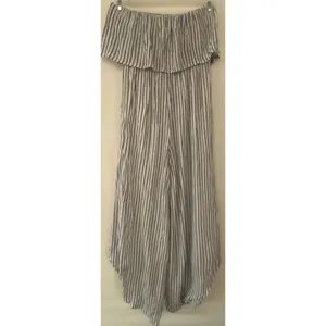 Japna Blue White Striped Tube Top Strapless Capri Pantsuit Women's Sz XS thumbnail 2