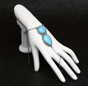 Boho chic silver and turquoise stone finger ring Size none thumbnail 2