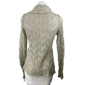 Forever Beige Cable Knit Collared Long Sleeve Button Down Jacket Sweater Top S thumbnail 2
