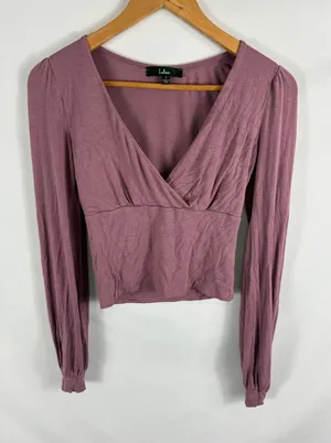 Lulus Purple V Neck Surplus Long Sleeve Soft Stretch Top Size Small thumbnail 1