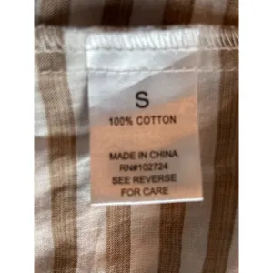 Grand & Greene Tan White Striped Cotton Button Down Shirt Mandarin Collar Small thumbnail 8