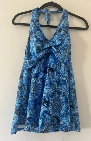 Blue Paisley Tankini Swim Top Halter Medium Tummy Control Swimsuit Boho NWT thumbnail 1