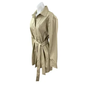 ASOS Collusion Beige Faux Vegan Leather Long Sleeve Belted Mini Shirt Dress Sz 6 thumbnail 2