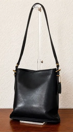 Vintage Coach Equestrian Slim 9306 Black Glove Tan Leather Shoulder Bag USA 1997 thumbnail 1