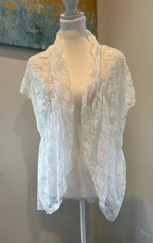 White Lace Draped Open Front Cardigan Size L thumbnail 1