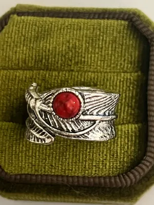 Boho/ Design Red Turquoise Silver Feather Wrap Wide Band Size 8 thumbnail 2