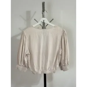 YFB Young Fabulous Broke Women Miranda Linen Blend Knot Crop Top Oatmeal Beige M thumbnail 4