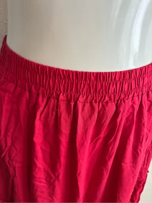 Tiered Pockets Solid Red Color High Waist Flowy Boho Mid Skirt M thumbnail 7