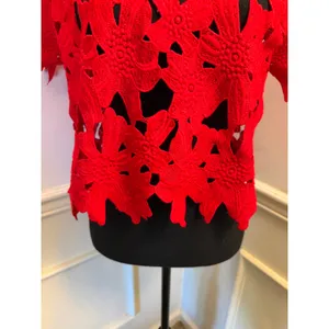 Atmosphere Tomato Red Floral Crochet Lace Crop Top Guipure Cutout Short Sleeve thumbnail 4