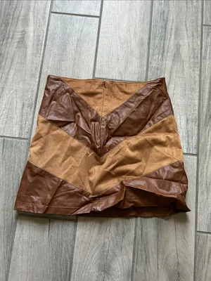 Forever 21 Brown Two-Tone Patchwork Mini Skirt thumbnail 4
