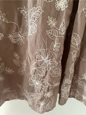 100% Cotton Brown White Floral Embroidered Midi Skirt Large Cottagecore Earthy thumbnail 3