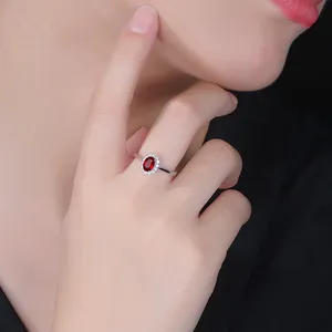 18K White Gold Plated Adjustable Red Crystal Sunflower Ruby Ring for Women thumbnail 4