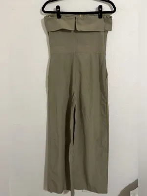 Zara NWT Strapless Zippered Jumpsuit| Size Medium| Light Khaki thumbnail 3