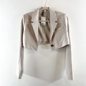 H&M Cropped Blazer Jacket Grey Tan XS thumbnail 3
