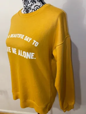 Bluenotes Boyfriend Fit Yellow 'Leave Me Alone' Crewneck Sweatshirt Size Medium thumbnail 4