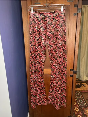 Natural Life Womens Floral Velvet Flare Pants Medium Bell Bottom Boho Festival thumbnail 3