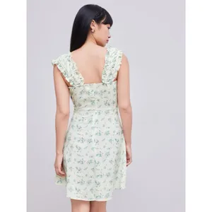 Cider Blue Ditsy Floral Square Neck Ruffle‎ Mini Babydoll Dress Cottage Large NWT thumbnail 3