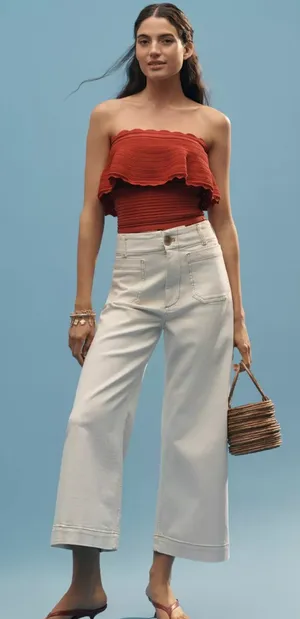 Anthropologie Maeve Colette Crop Wide-Leg Jeans in Latte Foam thumbnail 1