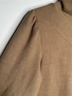 Walter Baker Brown Ribbed High Neck Puff Sleeve Knit Sweater Size Large thumbnail 7