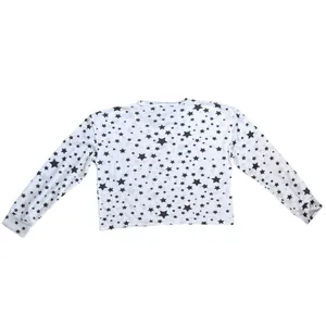 Boutique Long Sleeve Crew Neck Top & Shorts Set White & Navy Blue Star Print Size Medium thumbnail 4