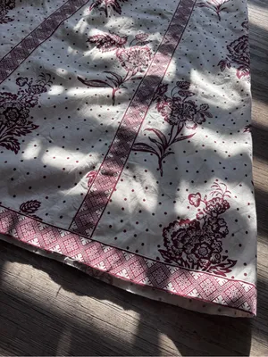Cottagecore Cotton Linen Block Print Floral Polka Dot Maxi Dress Boho Tulip C. thumbnail 6