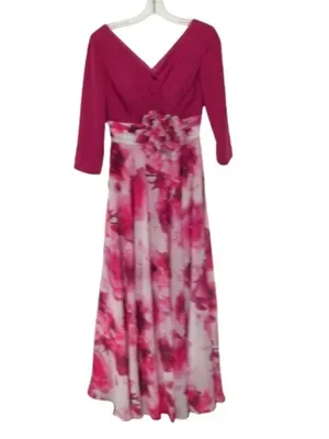 NWT Womens Size 4 LT LanTing Bride Fuchsia Pink Floral Applique Maxi Dress NEW thumbnail 4