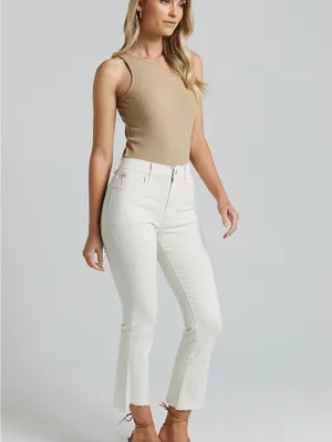 Showpo ELIZENA JEANS Mid Rise Step Hem Cropped Denim Jeans In Ecru size 4 thumbnail 2