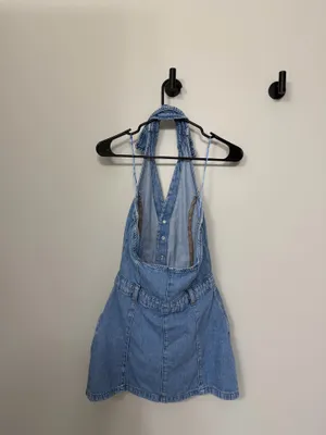 ZARA Denim Halter Dress Midi thumbnail 5