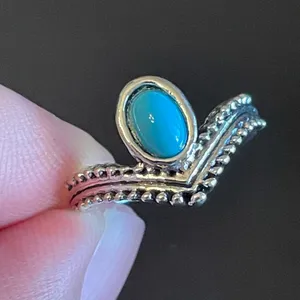 Turquoise stone silver plated woman crown ring size 5 thumbnail 6
