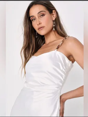 Lulu's White Satin Chain Strap,Slip Midi with Side Slit Size Medium thumbnail 3