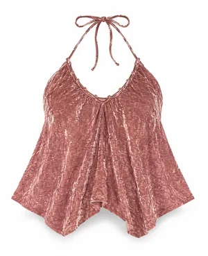 Hummingbird Cami Top Y2K Pink Crushed Velvet Halter Choker Strap Whimsigoth S thumbnail 1