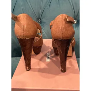 Miu Miu Tan Brown Leather Platform Heels Sandals Size 38.5 Authentic thumbnail 2