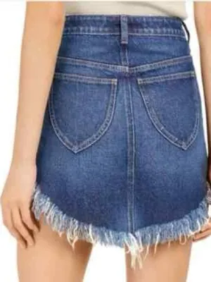 Free People Bailey Denim Mini Skirt Frayed Mountain Blue Size 28 thumbnail 5