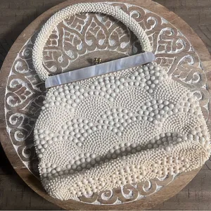 Vintage beaded ivory bag thumbnail 2