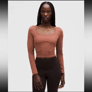 lululemon Waist Seamed Nulu Long Sleeve Size 12 Rust Crop Top Ancient Copper thumbnail 2