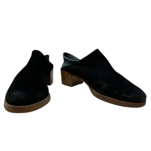 All Black Mules Heel Collapsible Back Slip On Suede Leather Black‎ Blue Sample thumbnail 2