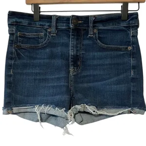 American Eagle Hi Rise Shortie Denim Jean Shorts Women's Sz 6‎ Distressed thumbnail 1