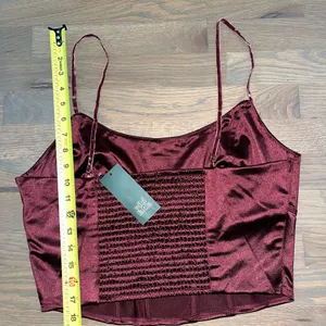 wild fable Wine Satin Floral-Trim Crop Cami thumbnail 5