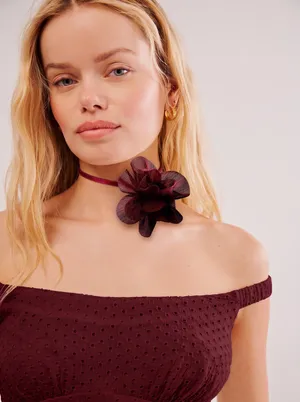 Free People Sweetheart Flower Choker Burgundy NWT Dainty Bracelet Hair Ethereal thumbnail 1