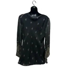 Y2K 100% Silk Boho Bell Sleeved Paisley Print V-Neck Blouse New York City CO thumbnail 5