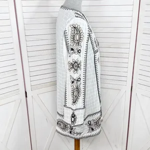 Zara Boho Embroidered Textured Cotton Tunic Shift Mini Dress White Tan Black XS‎ thumbnail 4