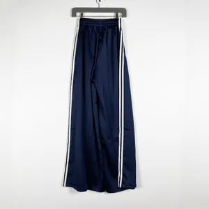 Adidas Women's Wide Leg Side Stripe Athletic Trousers Pants Navy Blue 00 thumbnail 4