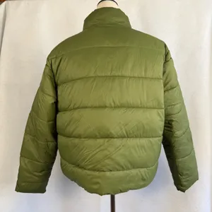 Puffer Jacket Green Quilted Crop Full Zip Mock Neck‎ Womens Size Large Winter thumbnail 3