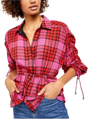 Final Price Free People Pacific Dawn Plaid Shirt thumbnail 1